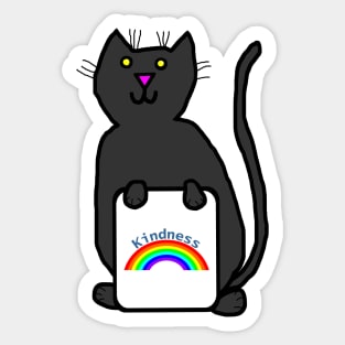 Cute Cat with Kindness Rainbow Sign Sticker